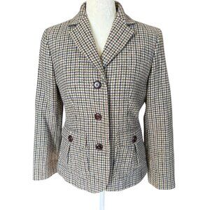 Talbots Petites 4P long sleeve collared houndstooth fully lined blazer jacket